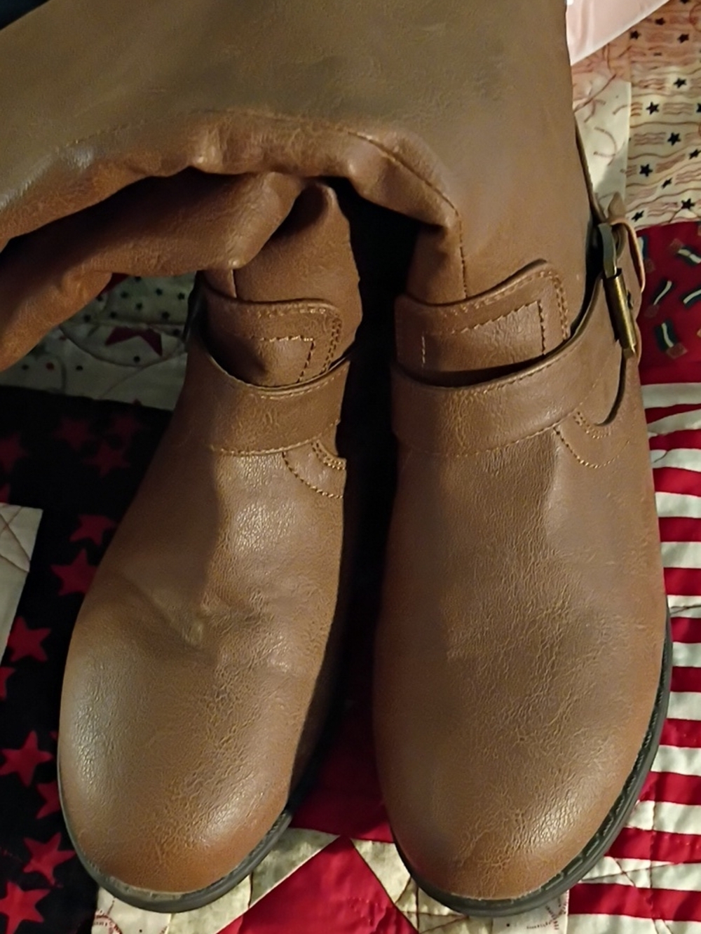 Brown Faux Leather Knee-High Riding Boots